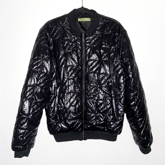 Versace Jeans Couture Black Nylon Puffer Jacket Down Filled M Cropped body​​​​​